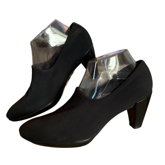 Ecco Shoes - ECCO Sculptured 45 Black‎ Fabric Block Heel Pumps Leather Lined EUC 9.5/40